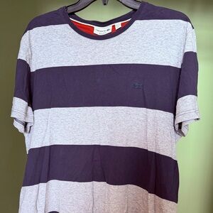 Preowned Lacoste Men's Navy & Gray Striped Crew Tee Shirt Short Sleeves Sz XXL